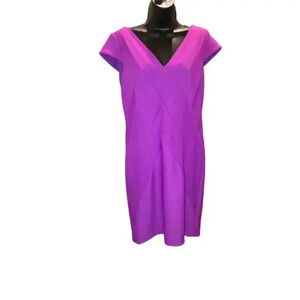 KAY UNGER Purple Knit Pencil Cap Sleeve Dress - size 8